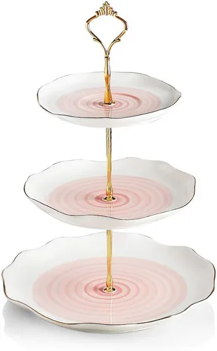 Miniatura 16 de Sweejar Soporte de cerámica para tartas de 3 niveles, soporte para postres, soporte para cupcakes, bandeja para servir pasteles de fiesta de té