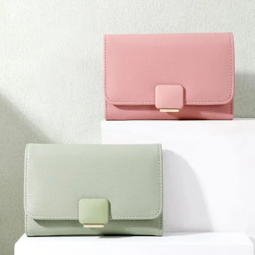 Miniatura 6 de Cartera pequeña para mujer, tarjetero de piel sintética, bloqueo RFID, con triple pliegue, sobre con cremallera, monedero, rosa ( B - Pink ), Moda