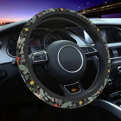 Miniatura 14 de Funda para volante de automóvil con flores burdeos para mujeres y hombres, protector antideslizante para volante, universal de 14 a 15 pulgadas