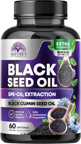 Cápsulas de aceite de semilla negra, 1000 mg por porción, el mejor aceite de semilla de comino, aceite puro de semillas negras de Nigella sativa y