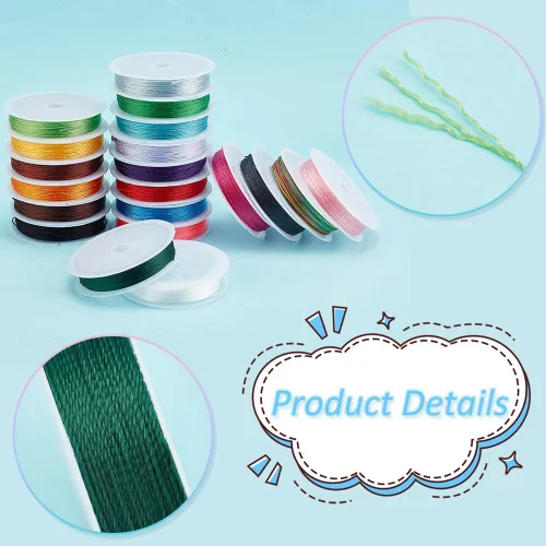 Miniatura 4 de PH PandaHall Pulsera de cuentas de 218 yardas, 20 colores, hilo trenzado de cuentas de 0.012 in, cuerda de nudo chino para Kumihimo, pulsera