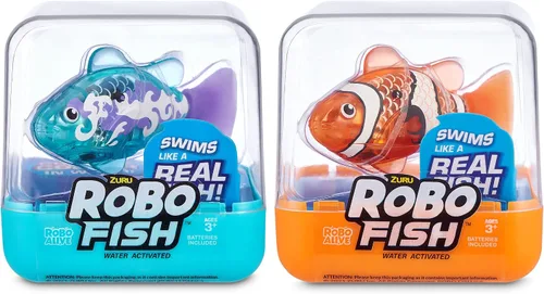 Miniatura 11 de Robo Alive Pez Robótico Robo Fish Peces Robóticos Nadadores (Azul + Rojo Paquete de 2) por ZURU Activado por Agua, Cambia de Color, Viene