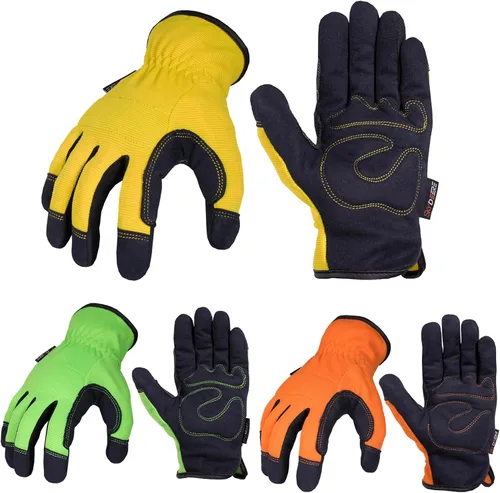 SKYDEER Paquete de 3 pares de guantes de trabajo de cuero duraderos para jardinería y trabajo general (SD8809/M)