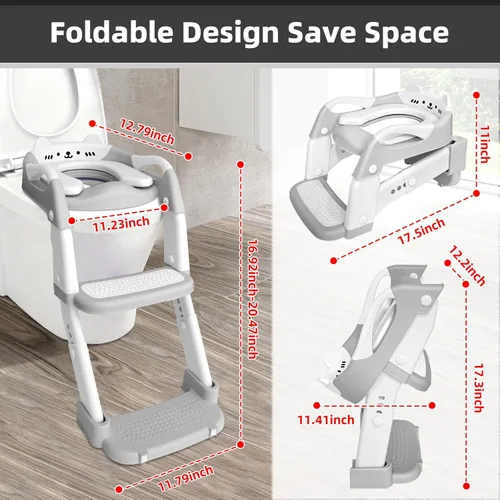 Miniatura 3 de Asiento de entrenamiento para ir al baño, asiento de inodoro mejorado para niños y niñas, inodoro de entrenamiento 3 en 1 con taburete escalonado