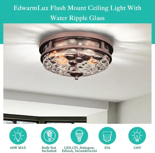 Miniatura 4 de Edwarmlux Lámparas de techo empotradas, lámpara de techo de granja de 2 luces cerca del techo, lámpara de techo industrial para cocina, pasillo