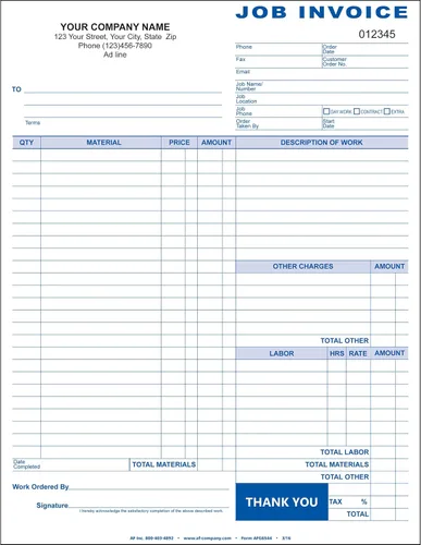 Miniatura 3 de Factura de trabajo, 2 copias (duplicadas), 8.5 x 11 pulgadas, personalizada gratis (100 formularios)