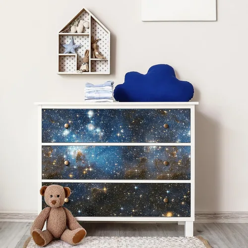 Miniatura 5 de Livelynine Papel tapiz de galaxia para despegar y pegar, color azul oscuro, papel de pared autoadhesivo de Star Wars, estrellas doradas, cielo