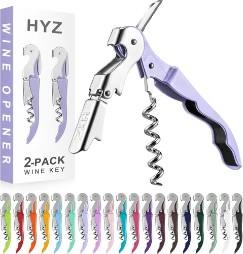 Miniatura 28 de HYZ Paquete de 2 sacacorchos para camarero, llave de vino profesional para servidores, camarero con cortador de lámina, abridor manual de botellas