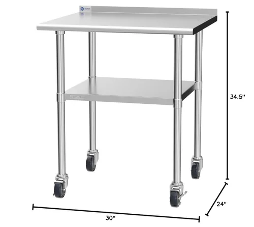 Miniatura 7 de Gridmann. Mesa de preparación y trabajo para cocina comercial, hecha en acero inoxidable con 4 ruedas con protectores contra salpicaduras. Varios