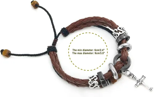 Miniatura 3 de Suyi brazalete ajustable con varias capas, de cuero tejido trenzado con cruz. Pulsera tipo esclava.