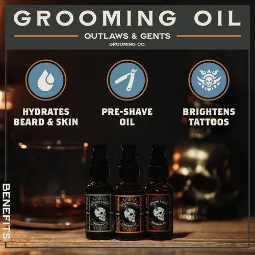 Miniatura 4 de Outlaws & Gents Grooming Co Aceite de aseo – Aceite natural para barba y cabello para hombres – Hidrata y suaviza el cabello, reduce la picazón