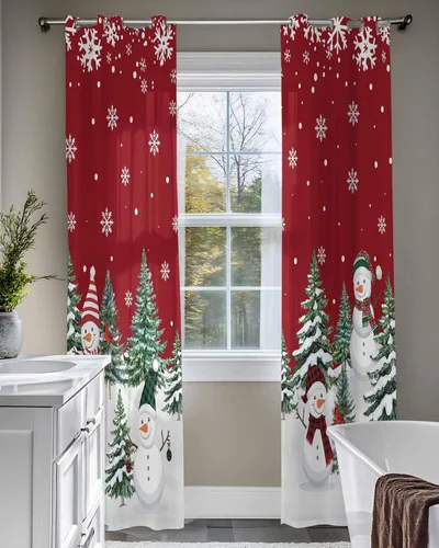 Miniatura 7 de Cortinas traslúcidas de muñeco de nieve de Navidad de 84 pulgadas de largo, juego de 2 paneles de cortinas para cocina, dormitorio, sala de estar
