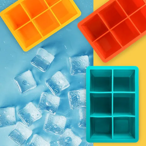 Miniatura 6 de Excnorm Bandejas de silicona para cubitos de hielo, paquete de 3, moldes de silicona para cubitos de hielo de gran tamaño con tapa extraíble a