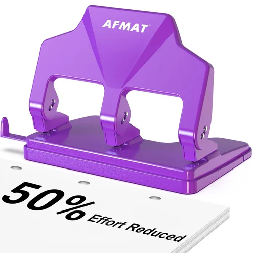 Miniatura 10 de AFMAT Perforadora de 3 agujeros, diámetro de agujeros de 9/32 pulgadas, perforadora de tres agujeros de 40 hojas, 50% de esfuerzo reducido, Verde