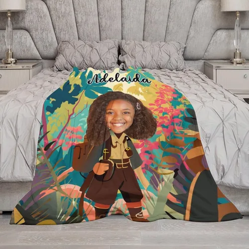 Miniatura 6 de Manta personalizada de felpa para niña afroamericana con foto y nombre, manta negra afro personalizada para niñas, manta para bebés, regalo