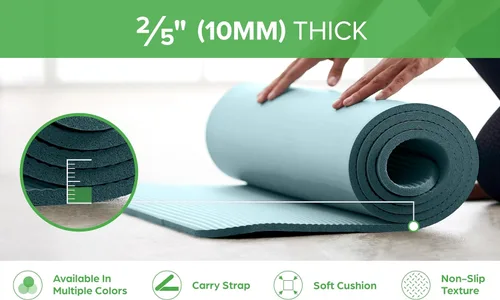 Miniatura 3 de Gaiam - Tapete de yoga, pilates y ejercicio, tapete grueso de 2/5 pulgadas (0.394 in) con correa de transporte fácil de sujetar para entrenamientos