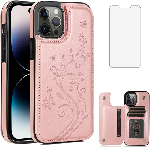 Miniatura 10 de Funda compatible con iPhone 15 Pro Max de 6.7 pulgadas con protector de pantalla de vidrio templado y tarjetero con soporte para tarjetero, funda