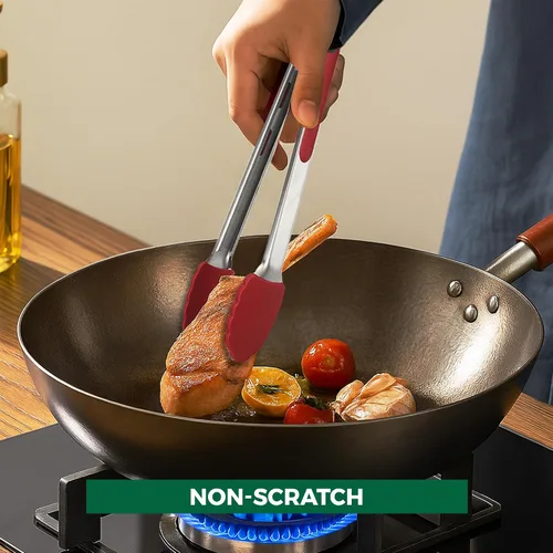 Miniatura 7 de Freshware Pinzas de cocina de acero inoxidable para cocinar con puntas de silicona, pinzas de silicona para asar a la parrilla, servir alimentos