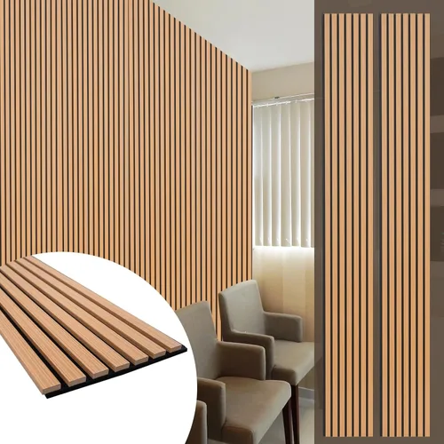 Miniatura 17 de Yuzzy Paneles de madera para pared, paneles acústicos de listones de madera de nogal oscuro de 9 pies, 4 unidades, paneles de pared modernos que