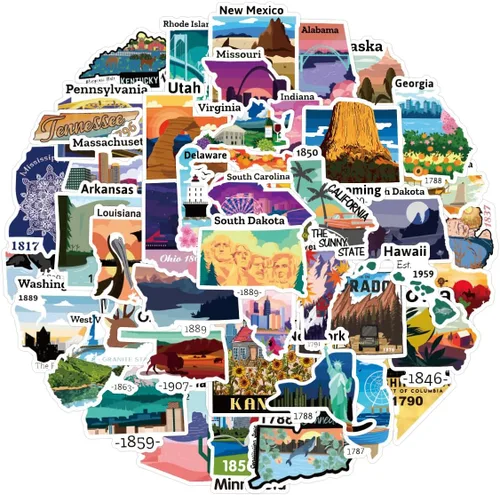 Miniatura 6 de Calcomanías de mapa de Estados Unidos, 50 unidades, Funimost Travel USA, calcomanías de vinilo impermeables para botellas de agua, laptop