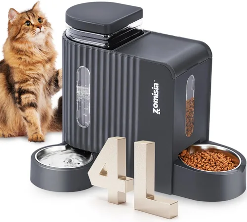 Miniatura 9 de ZOMISIA Alimentador de gravedad para gatos y dispensador de agua con cuencos de acero inoxidable 304, alimentador automático 2 en 1 para gatos