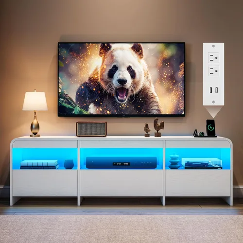 Miniatura 7 de Soporte de TV LED para televisores de 65, 70 pulgadas, centro de entretenimiento con cajones y almacenamiento abierto, consola de TV de madera
