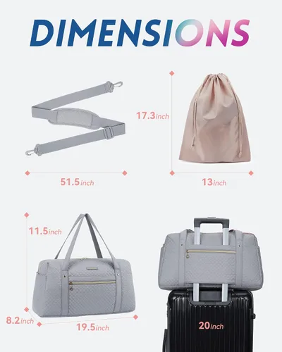 Miniatura 6 de BAGSMART - Bolsa de lona de viaje para mujer, bolsa de mano grande con compartimento para laptop, bolsa de zapatos, Cian, Bolsa de viaje
