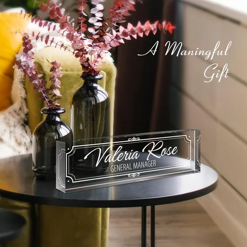 Miniatura 8 de Placa de nombre personalizada para escritorio, placas de nombre grabadas personalizadas para hombre, regalos del día del jefe para jefe, decoración