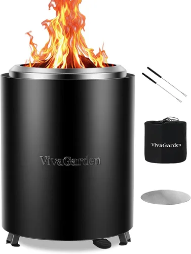 Hoguera Portátil de Mesa, Hoguera de Mesa Sin Humo VivaGarden, Estufa de Leña y Pellets para Acampar al Aire Libre con Bolsa de Transporte, Negro