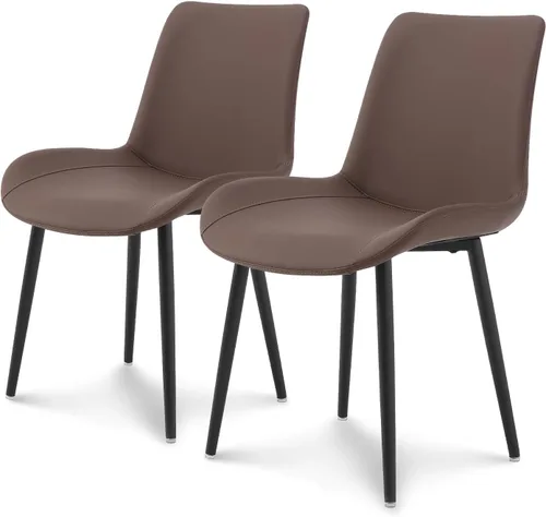 seonyou Juego de 2 sillas de comedor tapizadas de piel sintética de mediados de siglo, cómodas sillas de comedor con marco de metal