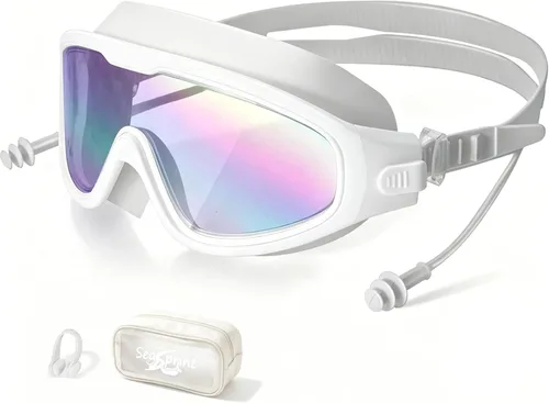 Miniatura 24 de Gafas de natación para adultos, a prueba de fugas, gafas de piscina antivaho, gafas de natación de visión amplia con tapones para los oídos y clip