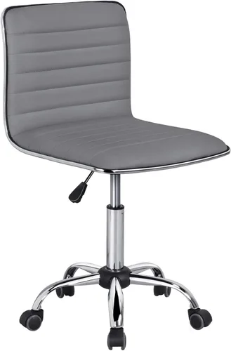 Miniatura 9 de Yaheetech Silla de escritorio ajustable de trabajo de piel sintética con respaldo bajo acanalado, sin reposabrazos, giratoria, negra, con ruedas