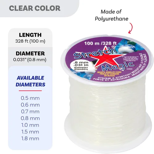 Miniatura 3 de Cordón elástico Stretch Magic para bisutería – Color transparente, 0.8 mm de diámetro, 100 metros (328 pies) - Fácil de anudar, cuerda fuerte
