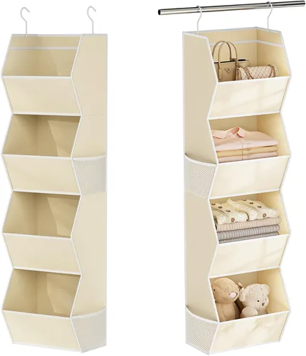 Miniatura 9 de Organizador colgante de armario de 4 estantes plegables para dormitorio, organizador de armario y almacenamiento colgante con bolsillos de malla