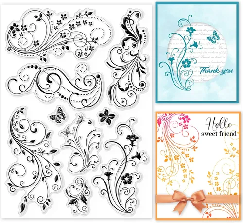 Miniatura 9 de GLOBLELAND Sellos transparentes de encaje de flores, bordes de mariposa, sellos de silicona para hacer tarjetas, álbumes de recortes, decoración