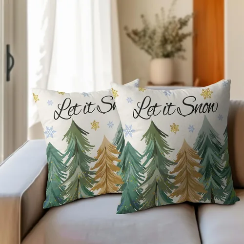 Miniatura 6 de Juego de 2 fundas de almohada de árbol de Navidad de 18 x 18 pulgadas, fundas de almohada de invierno Let it Snow, diseño de copos de nieve, funda