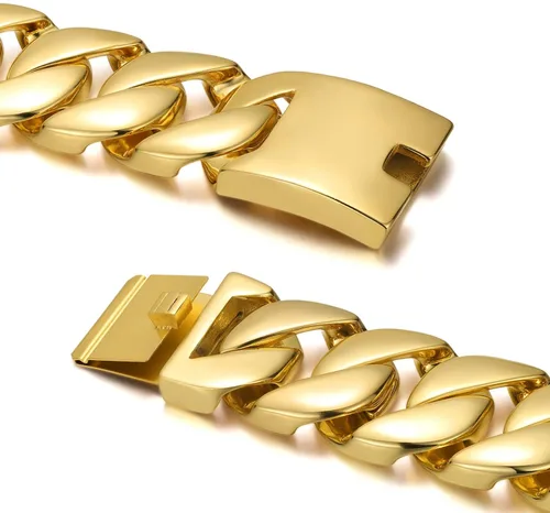 Miniatura 2 de ROWIN&CO Jewelry - Enorme pulsera gruesa de 1.260 in para hombre, resistente, chapado en oro amarillo de 18 quilates, cadena cubana de acero
