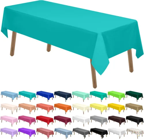 Miniatura 23 de Manteles de Plástico Azul Claro Paquete de 2 Cubiertas de Mesa Desechables 54 x 108 Pulgadas Manteles para Baby Shower Fiesta PEVA Manteles Azul