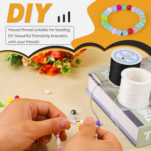 Miniatura 6 de Cuerda de pulsera de cordón encerado de 0.020 in, cuerda de cera de 116 yardas para hacer pulseras, hilo de cuentas de poliéster encerado para hacer