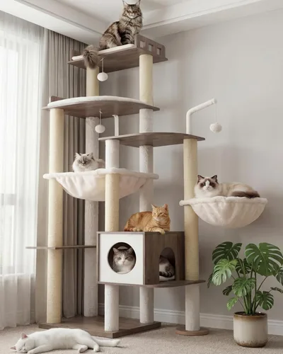 Heybly Árbol para gatos, torre de madera de 70.5 pulgadas para gatos grandes de interior con estructura extra estable, muebles modernos para gatos