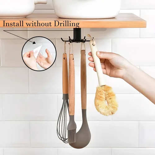 Miniatura 3 de 2 ganchos para debajo del gabinete para utensilios de cocina, ganchos giratorios de 360°, estante adhesivo de almacenamiento de cocina que ahorra