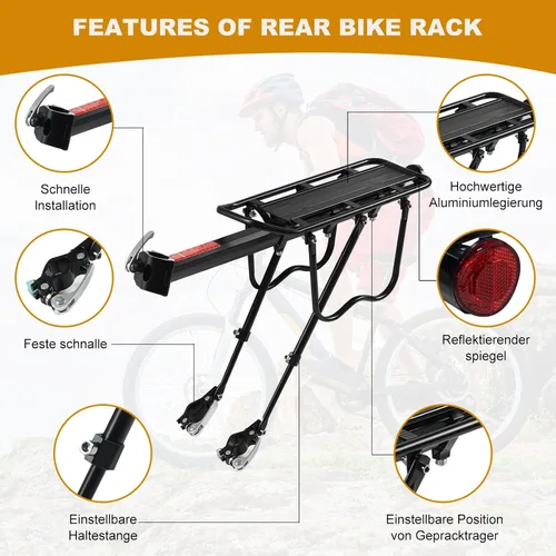 Miniatura 3 de Rear Bike Rack, Aluminum Alloy, Black, 160 lbs Load Capacity, Quick Release, Cycling Camping Touring