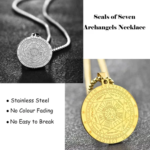 Miniatura 5 de FLYUN Seal of The 7 Arcángeles Collar con colgante para hombre, collar de protección de siete arcángeles para hombres, joyería de amuleto