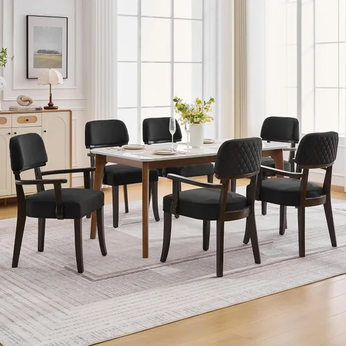 Miniatura 9 de adochr Sillas de comedor de terciopelo con brazos, sillas de comedor tapizadas con patas de madera dura y respaldo curvado abierto, sillas de cocina