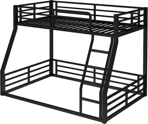 Miniatura 4 de Litera de metal resistente de tamaño individual sobre matrimonial, con escalera integrada y barandilla de seguridad para niños, adolescentes