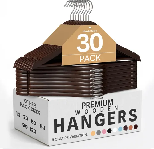 Miniatura 18 de Utopia Home Perchas de Madera Premium Paquete de 30 – Percha de Abrigo Duradera y Delgada – Percha para Trajes con Gancho Giratorio de 360 Grados