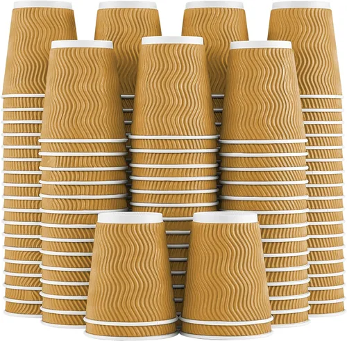 Miniatura 21 de Lamosi Tazas de café desechables 8 oz Paquete de 100, Tazas de café de papel 8 oz para bebidas calientes o frías, Taza de pared ondulada aislada