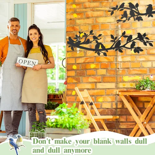 Miniatura 8 de VeyFolzin.st 3 piezas de colibrí en la rama de árbol decoración de pared de metal, pájaros en la rama, gran cartel negro para colgar en la pared