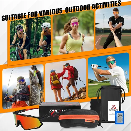 Miniatura 6 de BUCKLOS Gafas de sol polarizadas para ciclismo y correr para hombres y mujeres, protección UV400, gafas de sol TR90 para bicicleta, béisbol