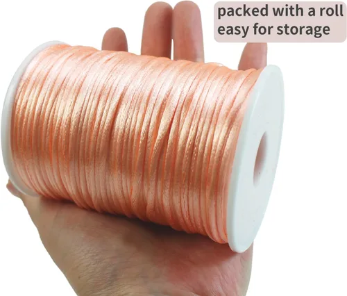 Miniatura 3 de Cordón de satén melocotón de 0.098 in, cuerda de nailon de 300 pies, cordón de seda de raso satinado para hacer joyas, pulseras trenzadas, collares